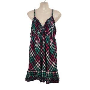Cacique Sleeveless Midi Flannel Babydoll Nightgown Dress Ruffle Red Plaid 14/16